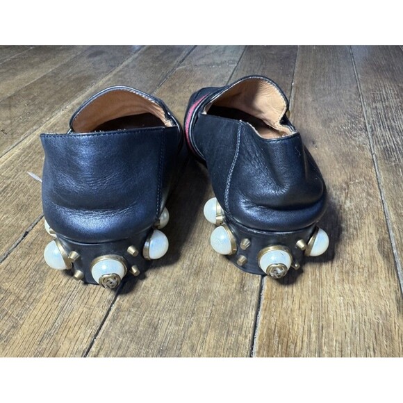 Gucci Black Leather Peyton GG Sylvie Pearl Studded Loafer Size 37 - Picture 5 of 9